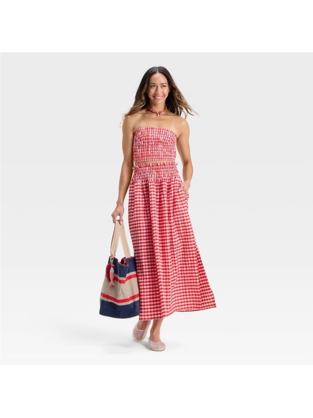 Universal Thread Red and White Gingham Strapless Skirt Set